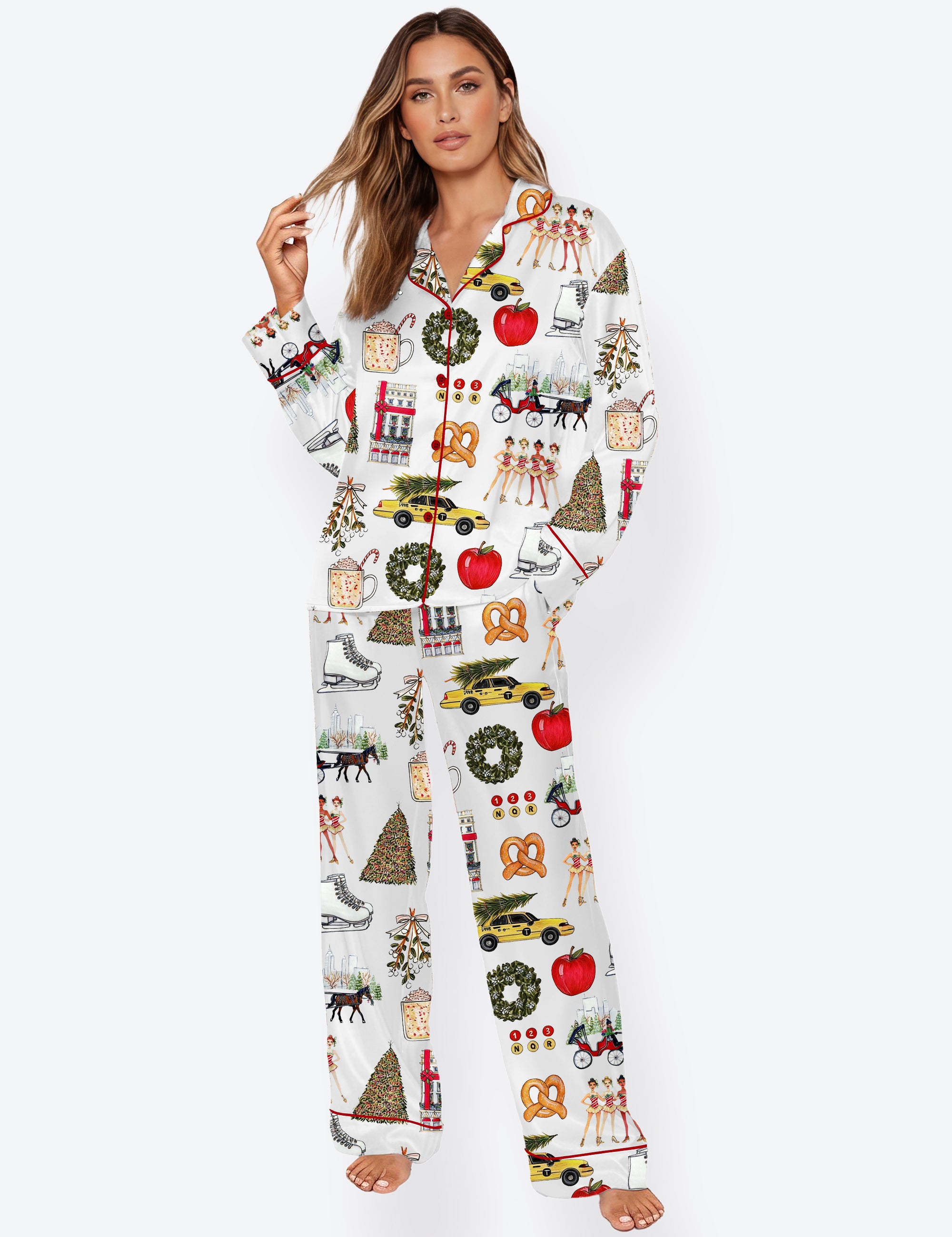 Women's Christmas In New York Long Sleeve Satin Pajama Set